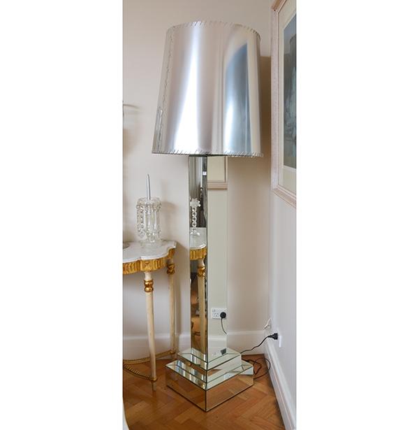 Appraisal: A CONTEMPORY MIRRORED STANDARD LAMP AND SHADE CM HIGH