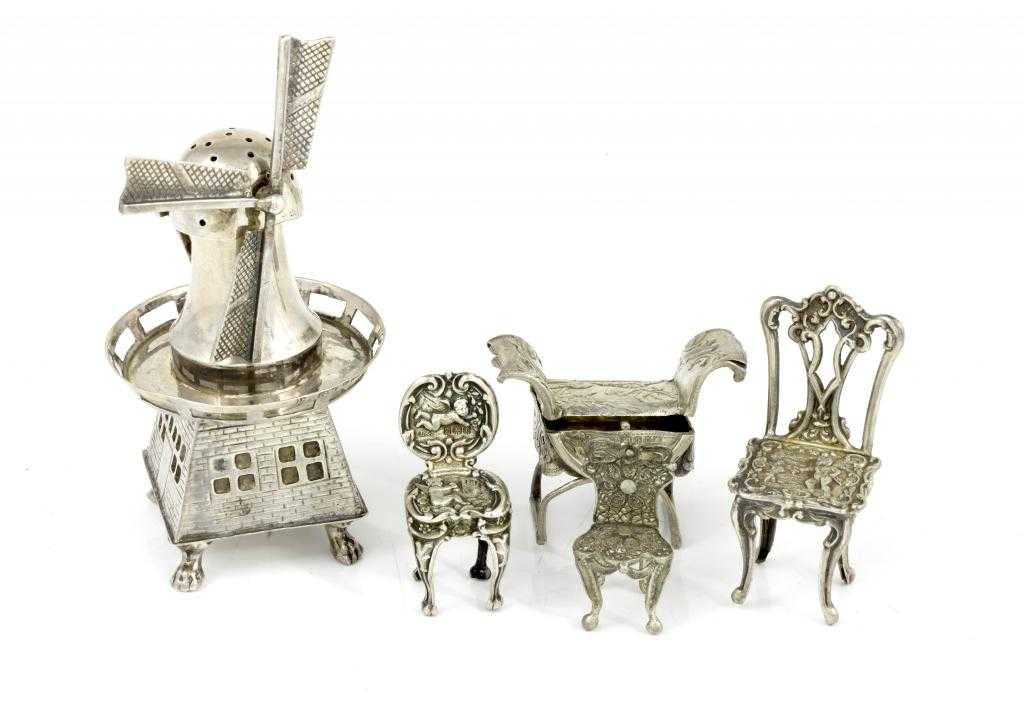 Appraisal: A CONTINENTAL SILVER TOY WINDMILL on four paw feet cm