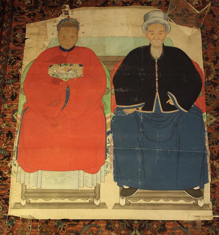 Appraisal: Chinese ancestral portrait possibly th c in L x in