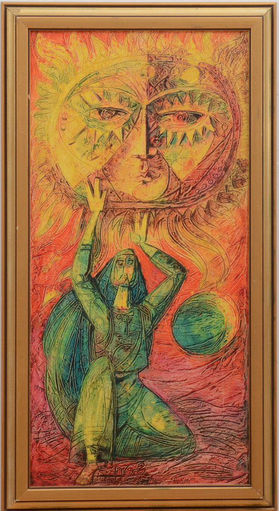 Appraisal: YOSSI STERN - FIGURE WITH THE SUN Acrylic on canvas