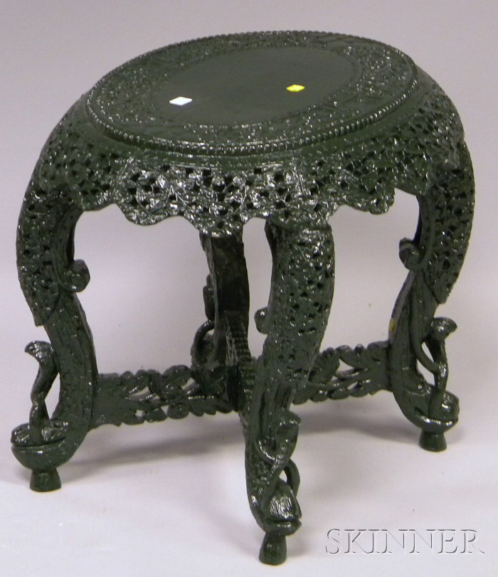 Appraisal: Green-painted Indian Oval Carved Wood Stand