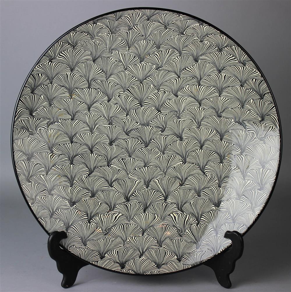 Appraisal: BETH FORER LAMINATED EARTHENWARE NERIKOMI CHARGER with ginkgo leaf pattern