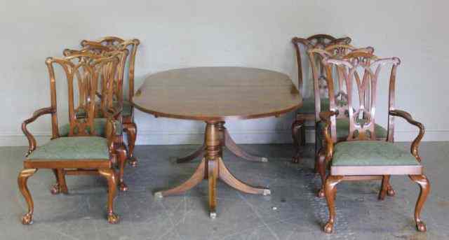 Appraisal: Mahogany Dining Table with Chairs From a Greenwich CT estate