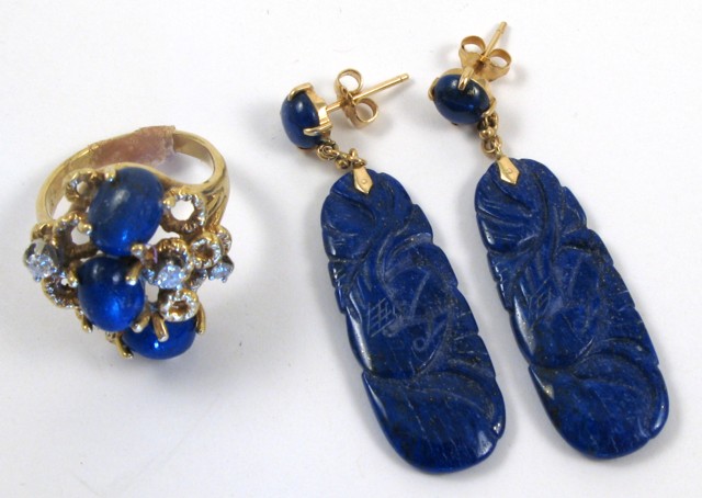 Appraisal: THREE ARTICLES OF LAPIS LAZULI JEWELRY including a ring and