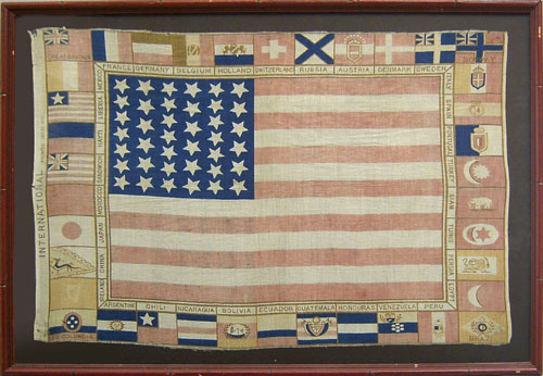 Appraisal: Centennial US flag x together with a printed linen flag