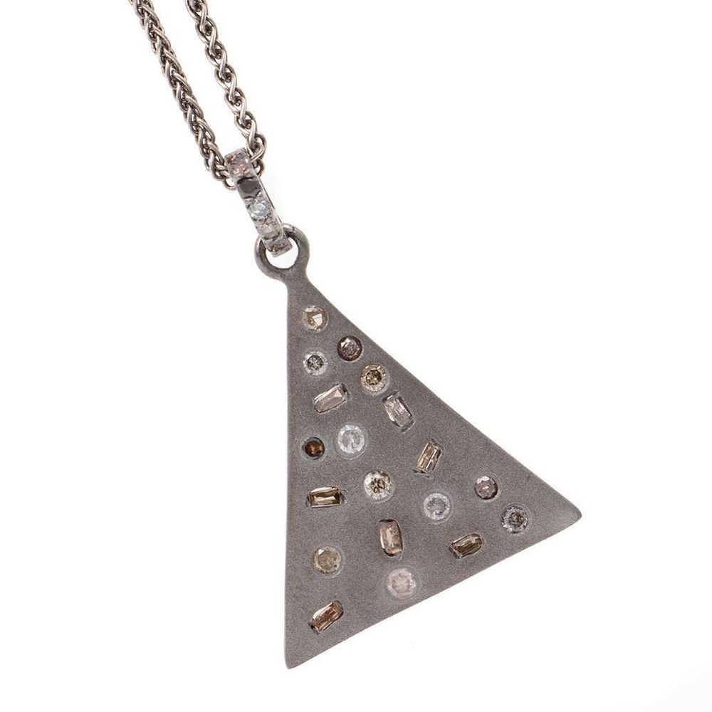 Appraisal: Diamond and blackened silver pendant chain set with assorted-cut mutli-color