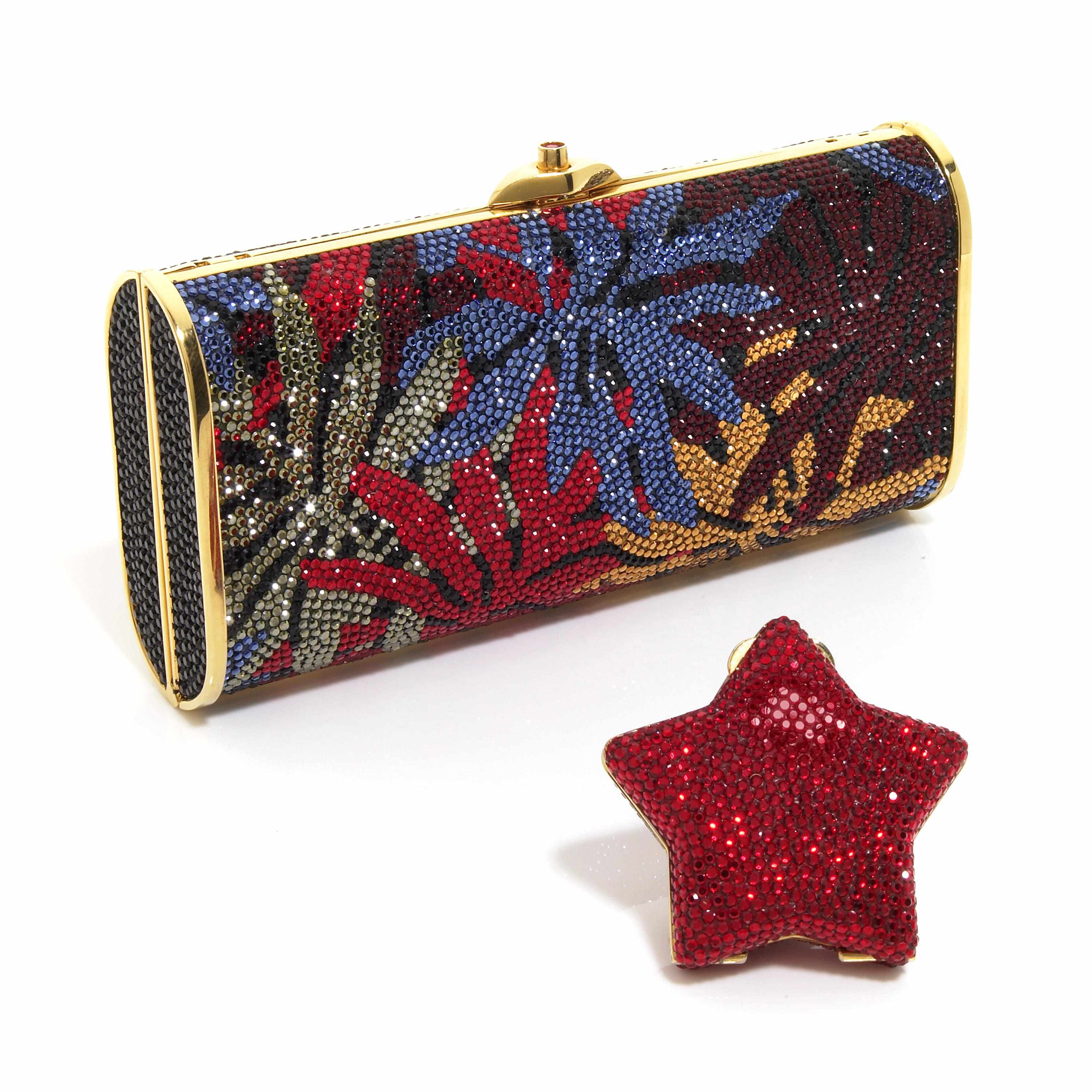 Appraisal: A rectangular multi-colored crystal floral clutch purse together with a