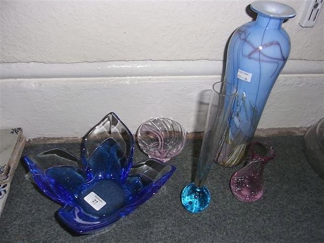 Appraisal: AN ORREFORS BLUE GLASS CENTRE PIECE of leaf form signed