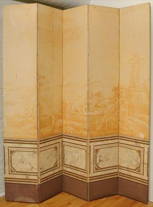 Appraisal: French Wallpaper Five-Panel Folding Screen ft in x ft in