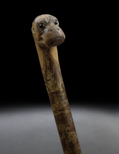 Appraisal: Continental Carved Root and Hardwood Walking Stick first quarter th