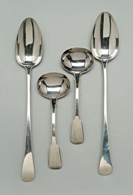 Appraisal: Four pieces English silver flatware two stuffing spoons oval downturned