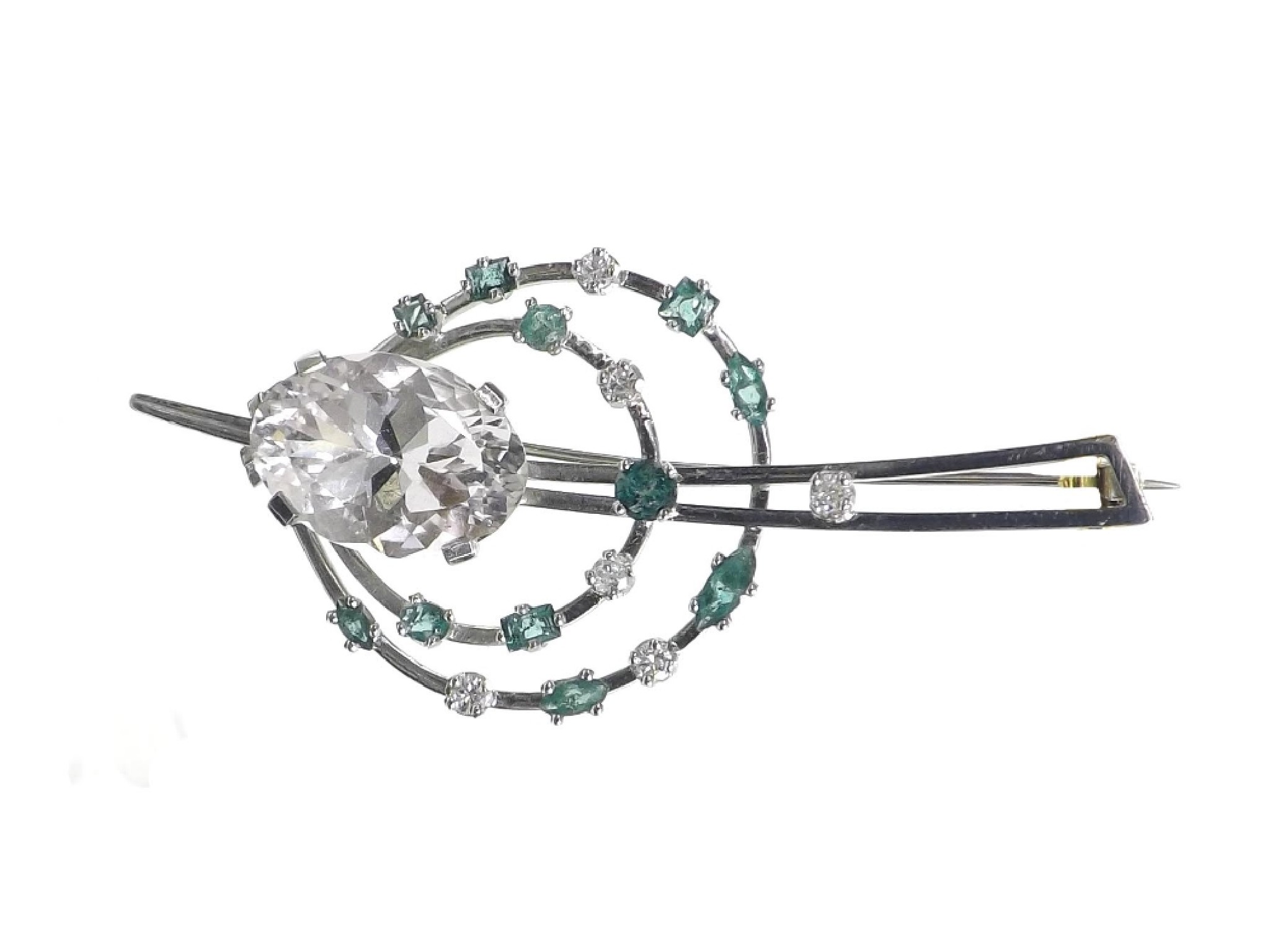 Appraisal: ct white gold emerald diamond and stone set brooch gm