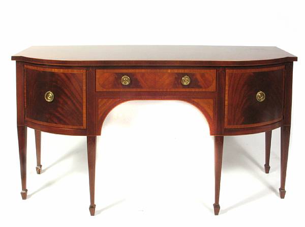 Appraisal: A George III style mahogany and satinwood sideboard height in