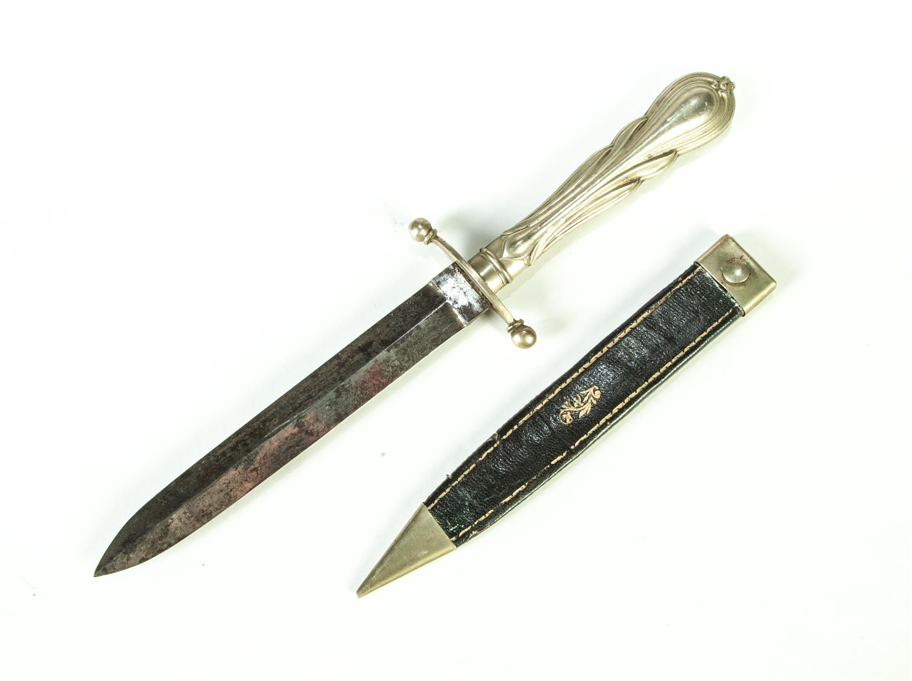 Appraisal: SILVER HANDLED BOWIE KNIFE American mid th century Handsome foliate