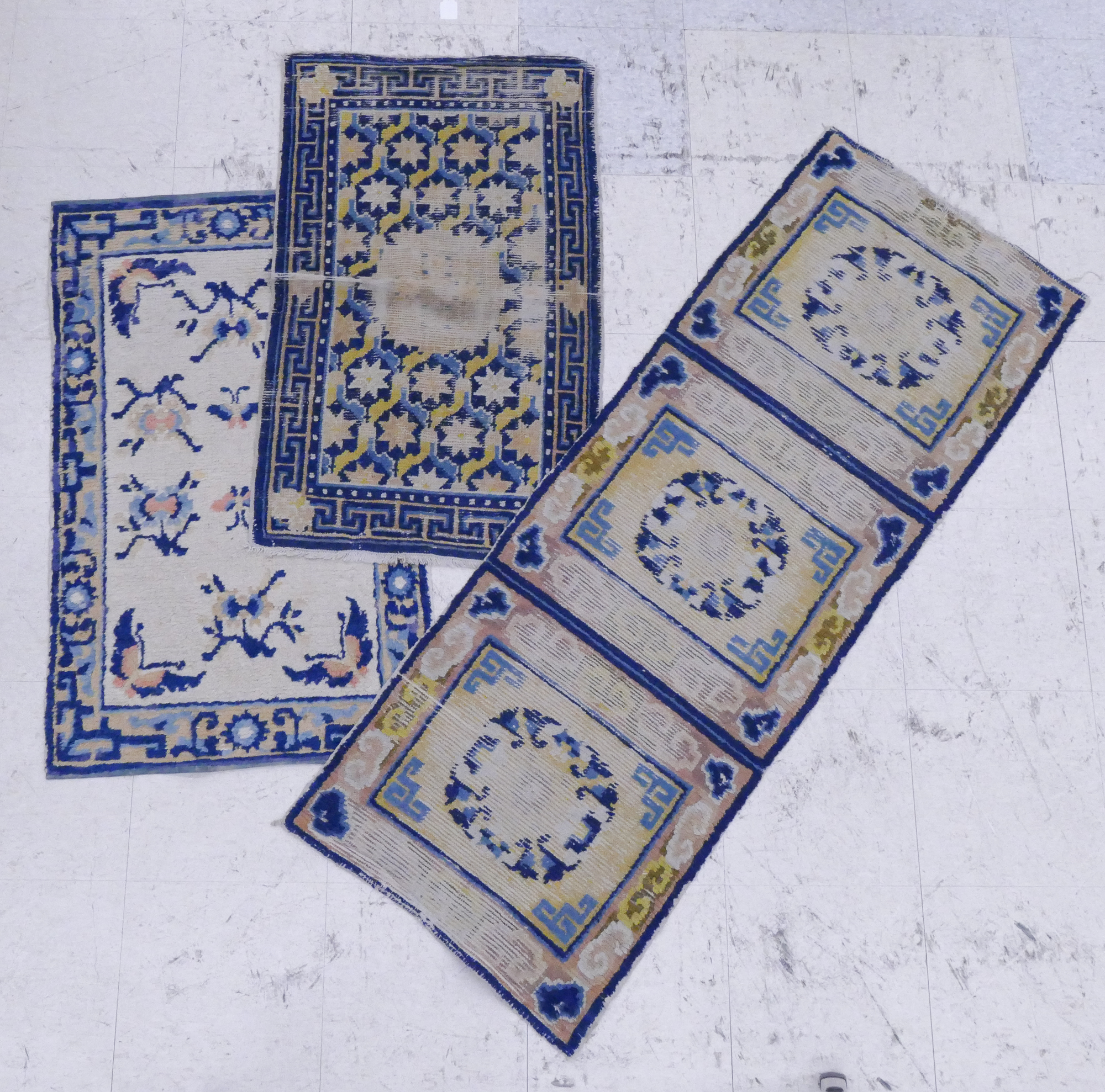 Appraisal: pc Old Chinese Blue Border Rug Mats- ' '' x