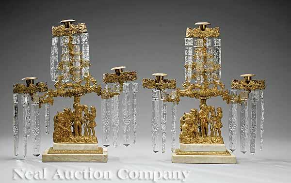 Appraisal: A Pair of American Gilt Brass and White Marble Girandoles