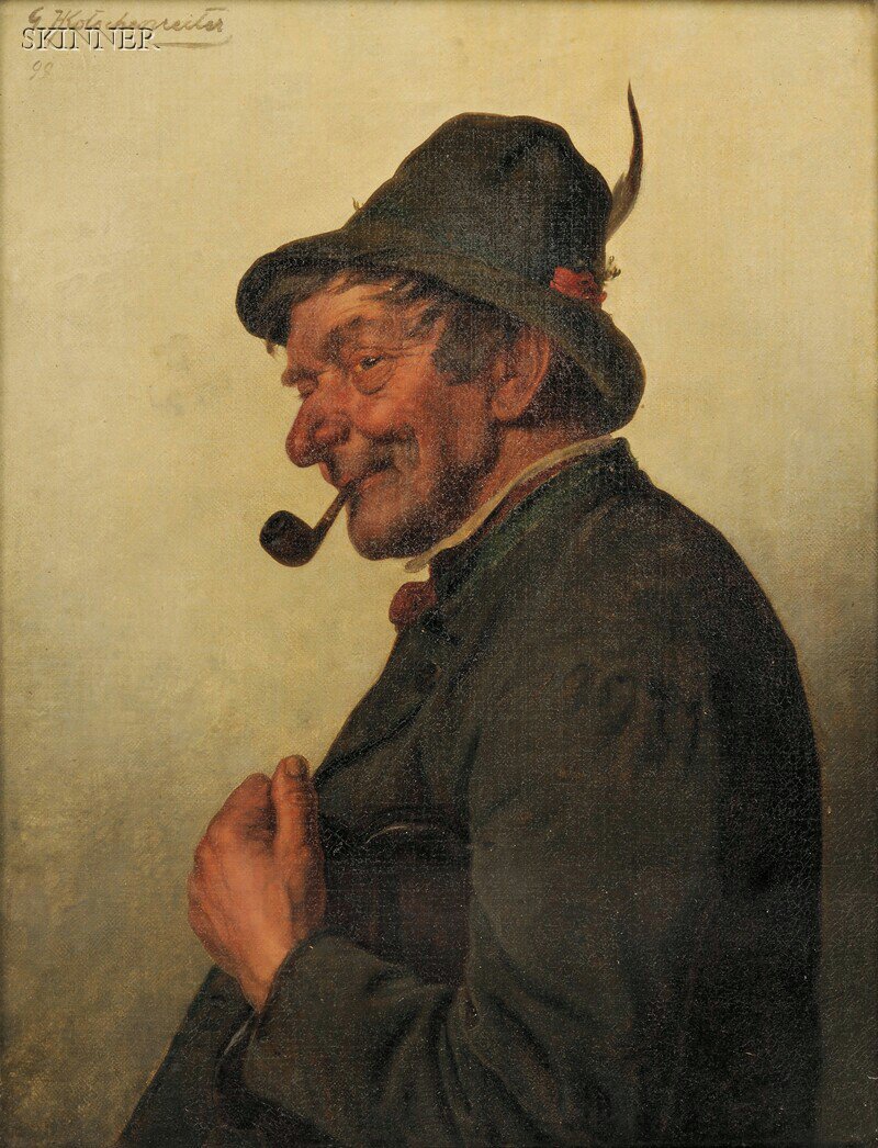 Appraisal: Hugo Kotschenreiter German - Gent with a Pipe and Feathered