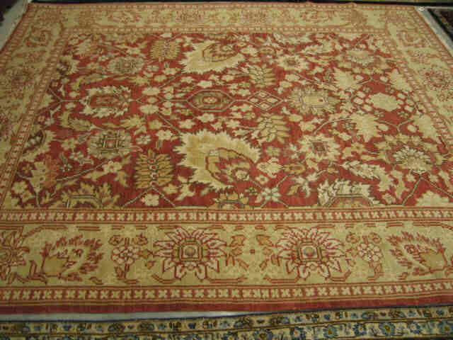 Appraisal: Oushak Chinese Handmade Room Size Rug yellow tan ivory on