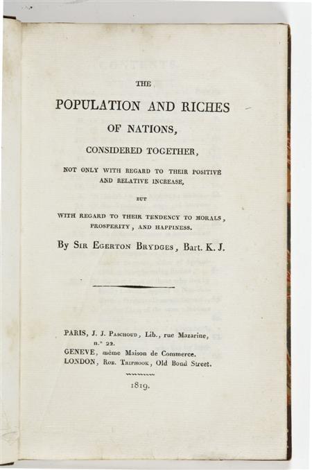 Appraisal: Brydges Sir Egerton The population and riches of nations Paris