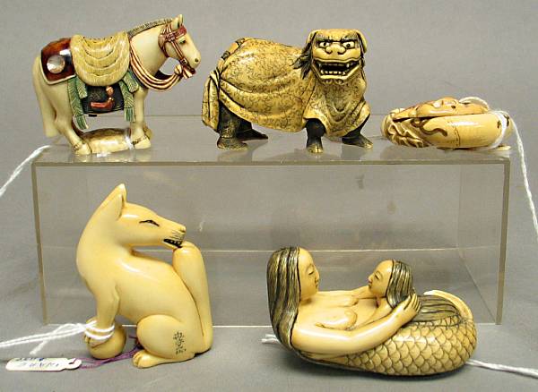 Appraisal: A group of five ivory studies th Century Including two