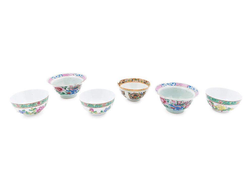 Appraisal: Six Chinese Famille Rose Porcelain Bowls Largest diam in cm