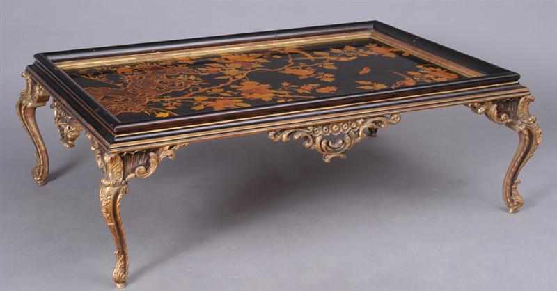 Appraisal: LOUIS XV STYLE MARQUETRY INLAID PANEL ON GILTWOOD STAND The