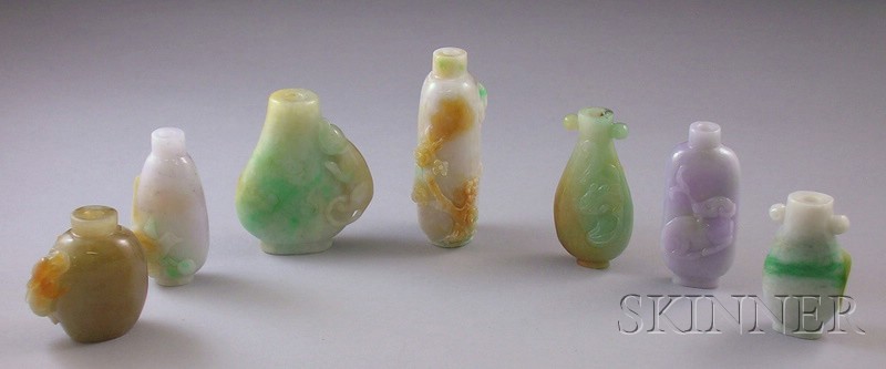 Appraisal: Seven Carved Asian Stone Snuff Bottles two footed with handles