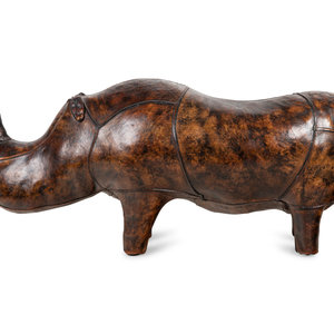 Appraisal: An Omersa Leather Rhinoceros Footstool th Century Height x length