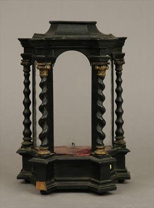 Appraisal: Baroque-Style Ebonized and Parcel-Gilt Reliquary with Spiral Columns x in