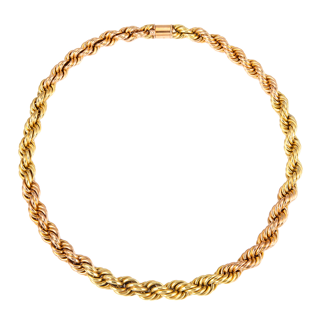 Appraisal: Two-Color Gold Rope Chain Necklace kt yellow rose gold ap