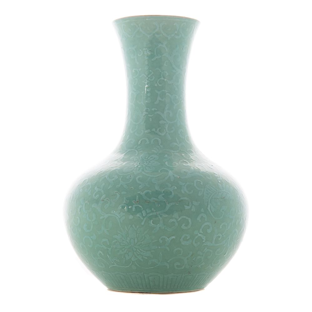 Appraisal: Chinese porcelain turquoise bottle vase Qianlong mark with floral and