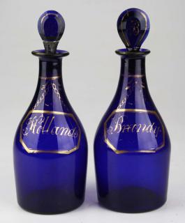 Appraisal: Pair Of Early Th C Blown Cobalt Mallet Form Decanters