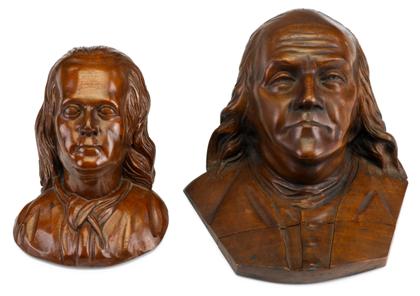 Appraisal: Two carved wooden busts of Benjamin Franklinamerican early th century