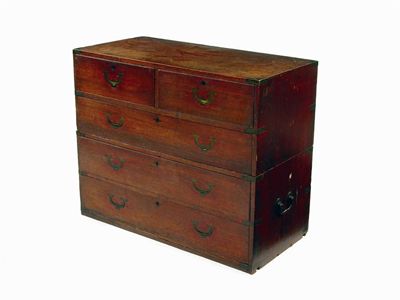 Appraisal: A th century teak military chest with brass mounts and