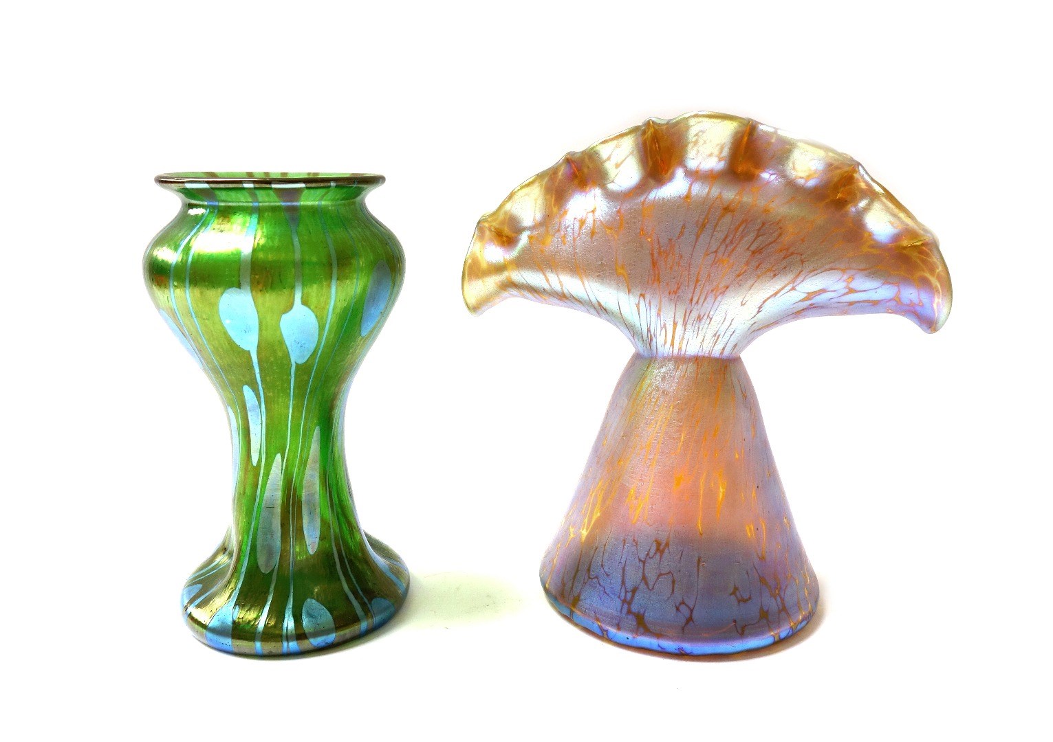 Appraisal: A Loetz iridescent glass 'Tulipenvase' and a waisted vase circa