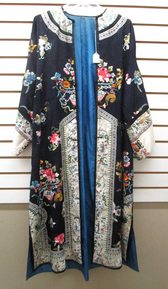 Appraisal: CHINESE EMBROIDERED SILK ROBE black lady's robes having hand embroidered