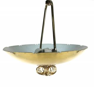 Appraisal: Brass Shade Fixture Modern brass fixture with an openwork finial