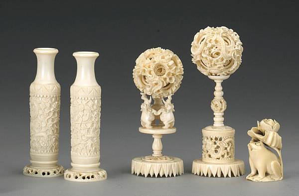 Appraisal: A group of export style ivory carvings th Century Including