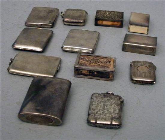 Appraisal: Eight silver vestas and four silver matchbox holders various dates