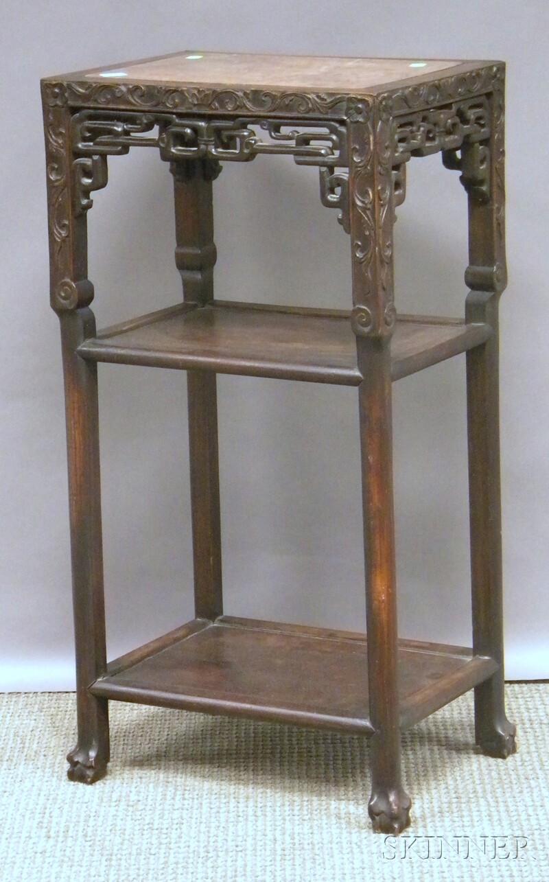 Appraisal: Chinese Export Marble-inset Carved Hardwood Stand ht lg wd in