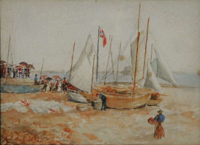 Appraisal: W A EARP UNLOADING THE CATCH signed watercolour cmx cm