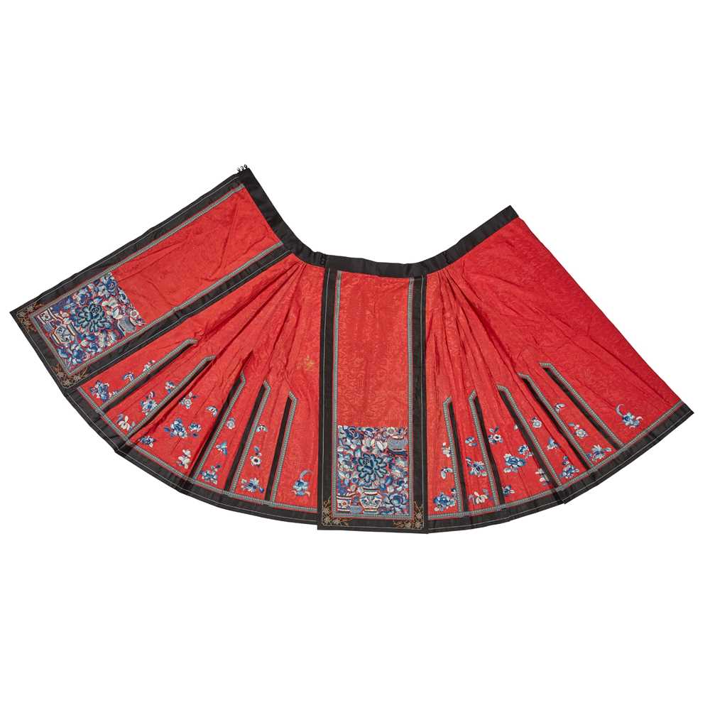 Appraisal: HAN CHINESE WOMAN'S EMBROIDERED RED SILK PLEATED SKIRT LATE QING