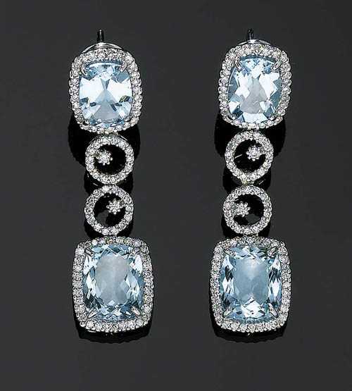 Appraisal: AQUAMARINE AND BRILLIANT-CUT DIAMOND EARRINGS White gold Decorative clip earrings