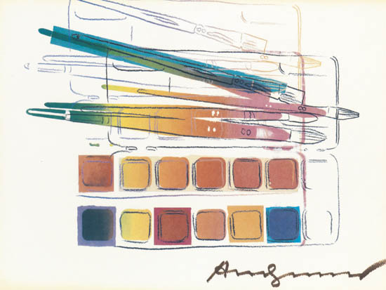 Appraisal: ANDY WARHOL Watercolor Paintkit with Brushes Offset color lithograph x