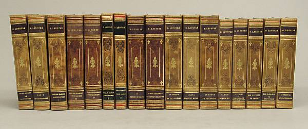 Appraisal: A set of twelve French tooled leather marbleized paper and