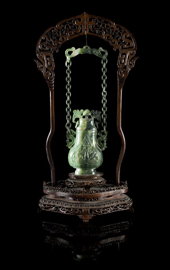 Appraisal: Sale Lot A Carved Green Jade Covered Vase th century