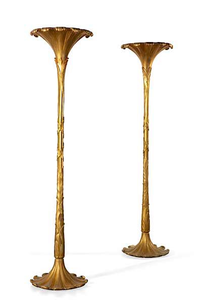 Appraisal: A pair of Continental giltwood palm floor lamps A pair