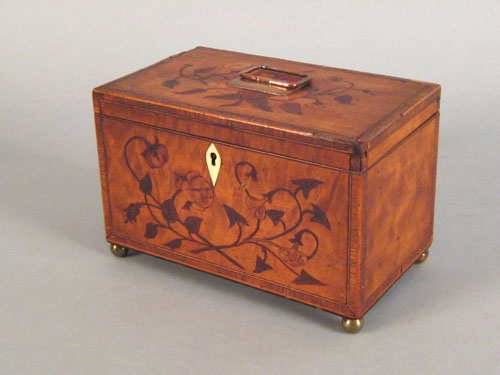 Appraisal: Regency inlaid satinwood tea caddy ca with a hinged cover