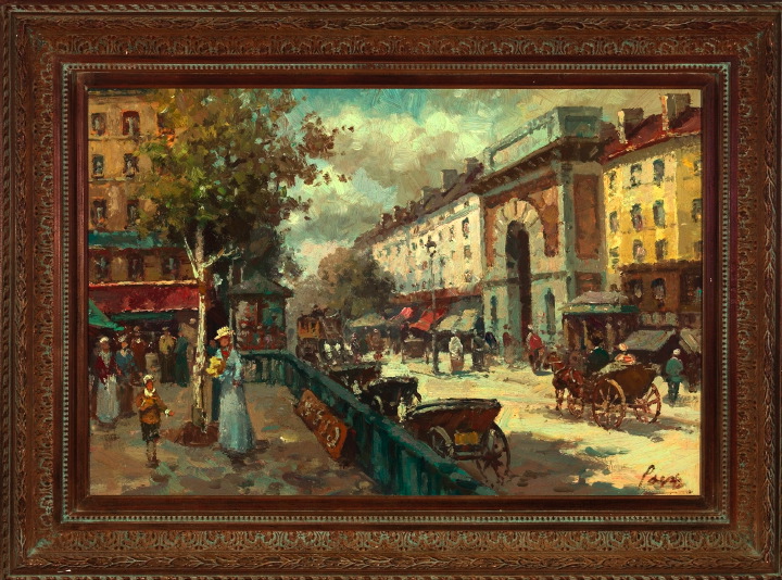 Appraisal: French School th Century Parisian Street Market Scene oil on