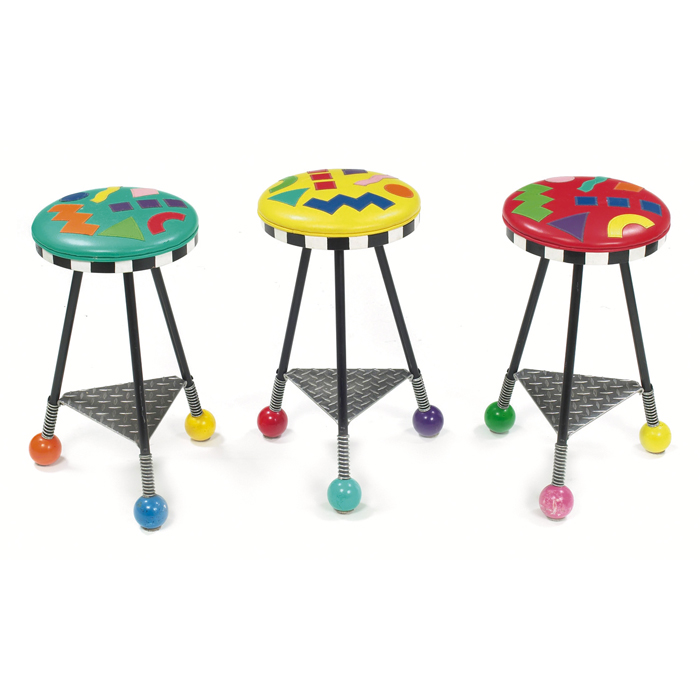 Appraisal: Post-Modern barstools three multi-colored vinyl